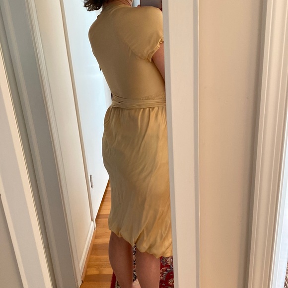 Vintage Silk Wrap Dress W/ Silk Scarf Sash deep V plunge & high slit size Sm/XS - Picture 16 of 16